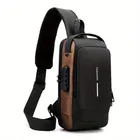 PU Crossbody Chest Bag with Lock for Men (Black & Gold)