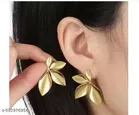 Western style Korean earrings for women and girls | Gold-Plated Leaf Shape Stud Earring Set | Western Fashionable Korean Design Earring for Girls Ideal for Party, Festival & Office Wear | 3 Petal Shape Trendy Vintage Earring