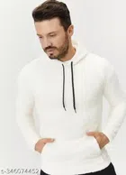 Woolen Full Sleeves Hooded Sweatshirt for Men (White, S)