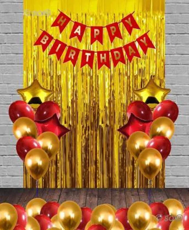 Party Decoration Kits (Red & Gold, Set of 36)