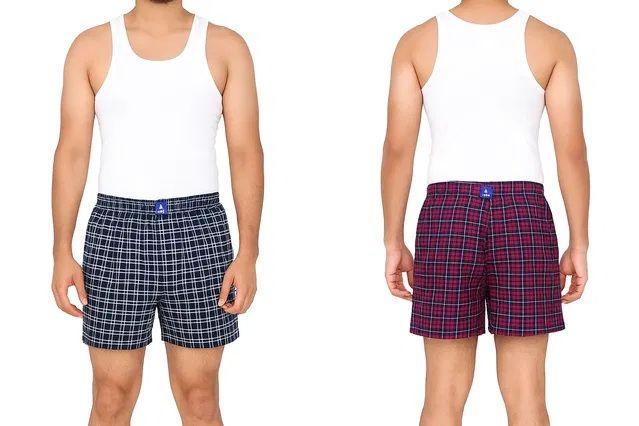 Polycotton Checkered Boxers for Men (Multicolor, XL) (Pack of 2)