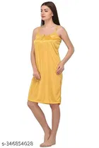 Satin Solid Nightdress for Women, Yellow & Maroon, Pack of 2 