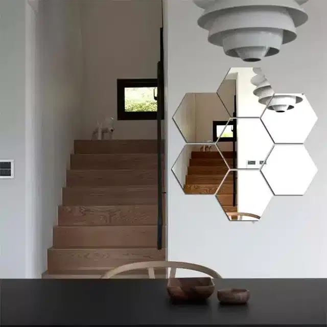 Acrylic Hexagon Shaped Wall Mirror Stickers (Silver, Pack of 7)