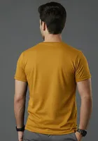 Polyester Round Neck T-shirt For Men, Mustard 