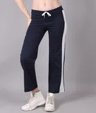 Cotton Colorblocked Trackpant for Women (Navy Blue, M)