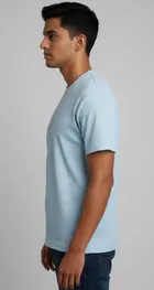 Round Neck Solid T-Shirt For Men, Aqua Blue 