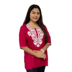 Gullab Design Cotton Embroidery Short Kurti For Women (Pink) Size (M)