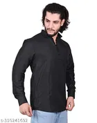 Cotton Blend Solid Short Kurta for Men, Black 
