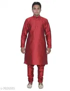 Dupion Silk Solid Kurta with Pyjama for Men 