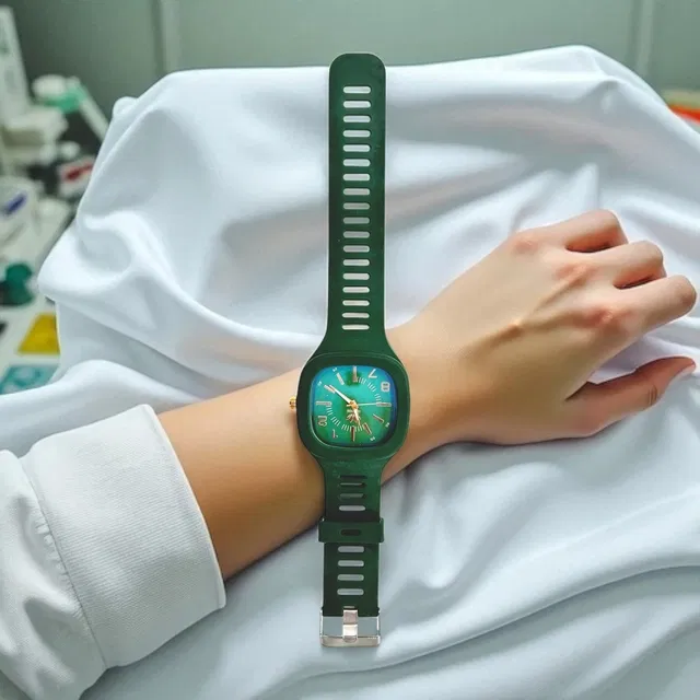 Silicone Strap Square Analog Watch for Men (Green)