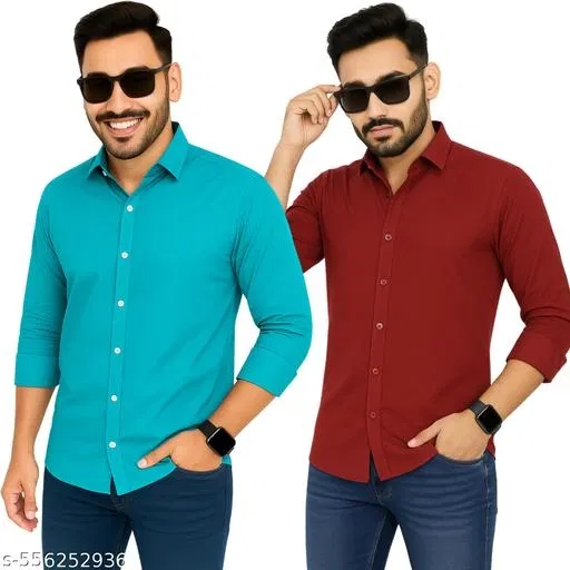 Polycotton Solid Shirts for Men, Multicolor (M)