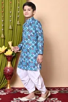 Cotton Blend Printed Kurta with Dhoti for Boys, Multicolor 