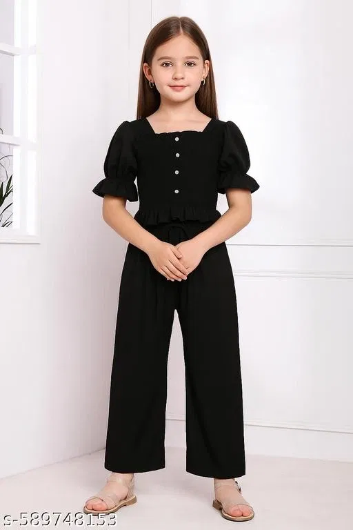 Kids Top And Bottom Palazzo Set for Women (Black, 15-16 Years)