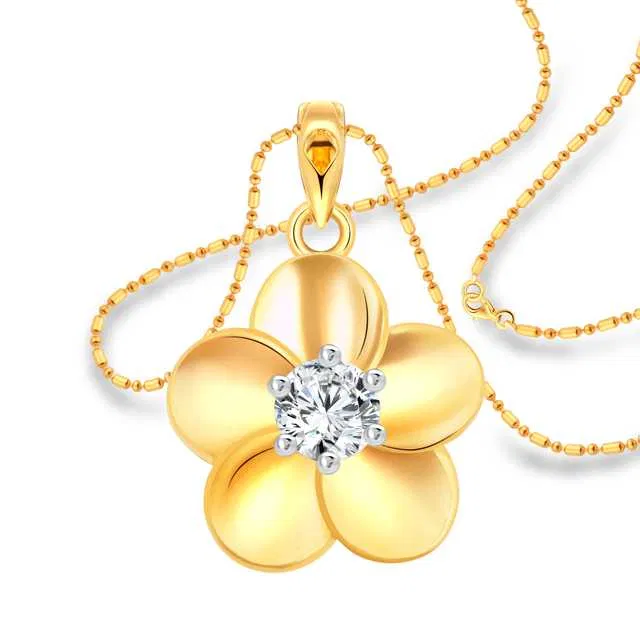 Vighnaharta Alloy Dream Flower Solitaire Gold & Rodium Plated Pendant With Chain For Women & Girls (Gold) (VF-103)