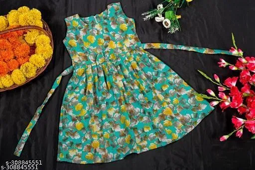 Frock for Girls (Green, 6-7 Years)