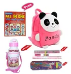 Combo of Kids Cartoon Bag Backpack, All In One Book, Water Bottle & Gift Set Geometry Set 