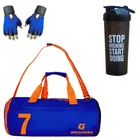 Polyester Printed Gym Bag with Gloves & Shaker Bottle 