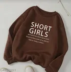 Cotton Printed Sweatshirt for Women (Brown, S)