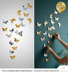Akarts 100 cm butterfly 10 golden 10 silver mirror wall stickers