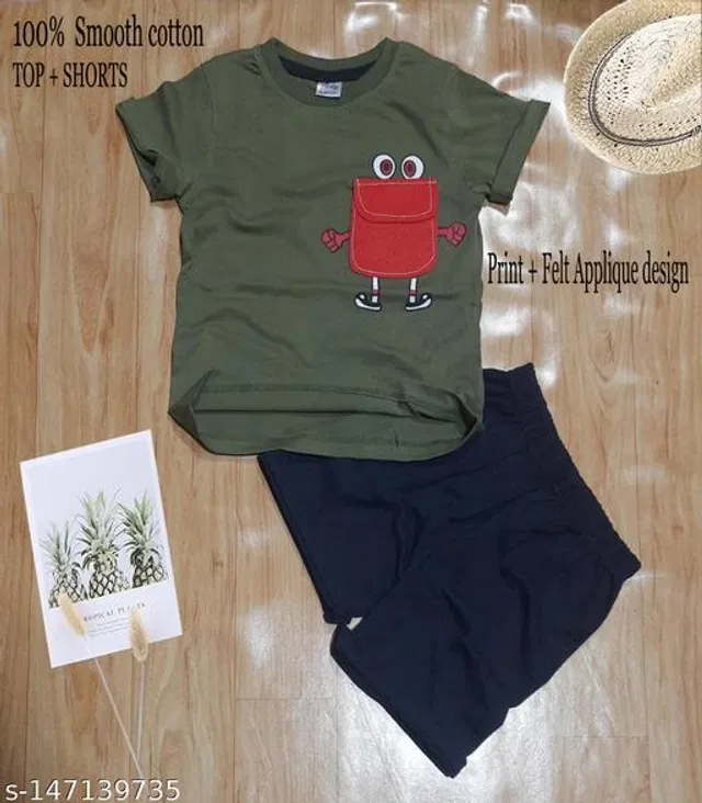 Cotton Clothing Set for Boys (Olive & Black, 11-12 Years)
