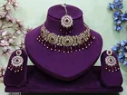 Mehandi Finish Shadow crystal Choker Set with Maang Tikka and Matching Earrings for Women 