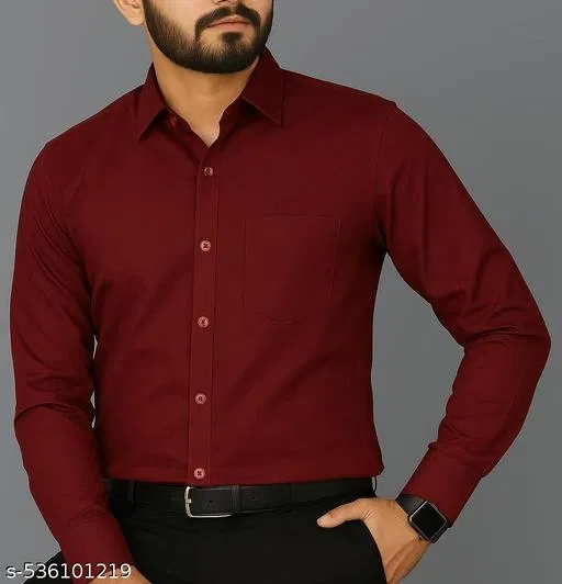 Polycotton Solid Shirts for Men, Maroon (L)
