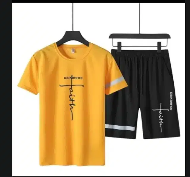 Half Sleeves Track Suit for Men (Mustard & Black, L)