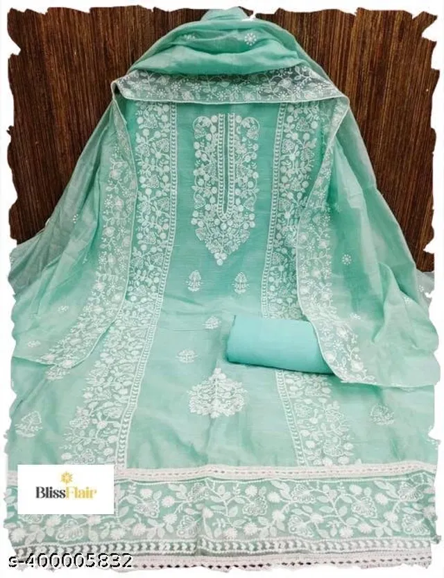 Embroidered Unstitched Suit for Women (Sea Green, 2.25 m)