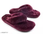 Furry Thong Slippers for Women, Maroon 