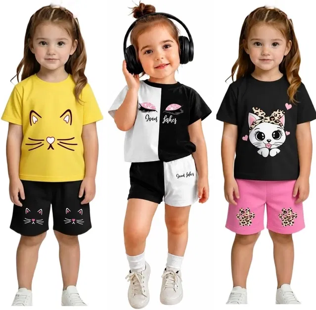 Graphic Print Cotton Blend Clothing Set for Girls, Pack of 3 (Multi, 18-24 M)