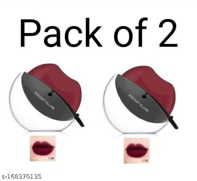 Apple Shape Waterproof Matte Lipstick (Maroon, Pack of 2)