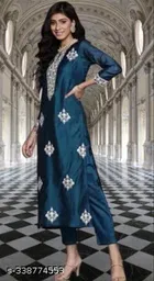 Viscose Rayon Embroidered Kurta with Pant & Dupatta for Women 