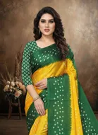 Art Silk Printed Saree for Women, Yellow 