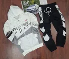 Fleece Printed Tracksuit for Men (White & Black, M)