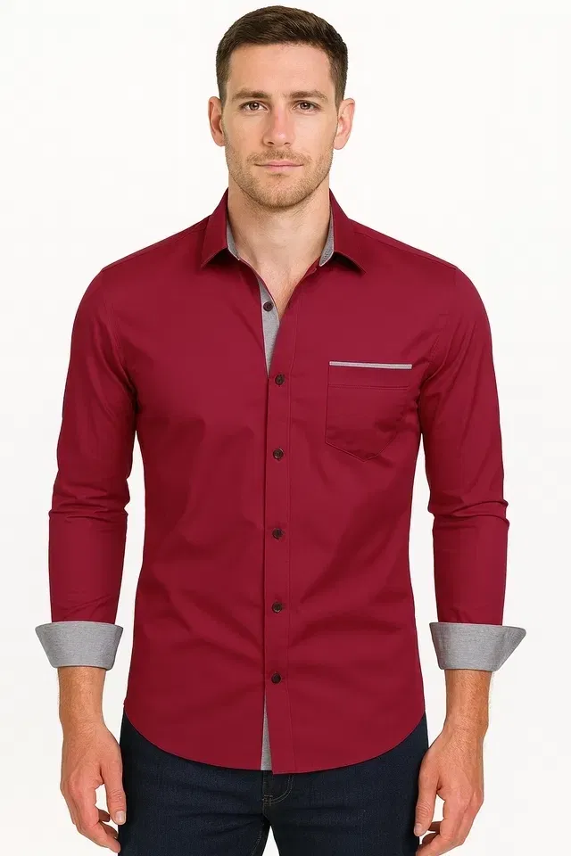 Men's Solid Full Sleeve Shirt (Maroon, M)