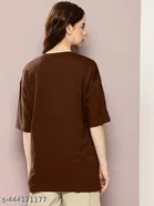 Cotton Blend Printed T-shirt for Women, Brown 