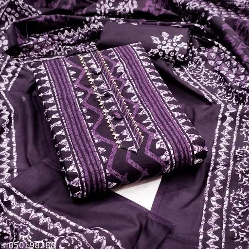 Cotton Blend Floral Printed Unstitch Dress Material for Women (Purple)