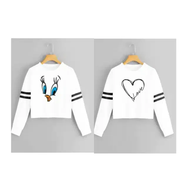 Full Sleeves Printed T-shirt for Women (Pack of 2) (White, L)