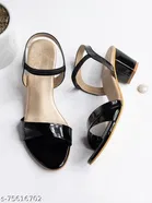Shoetopia Black Solid Open Toe Block Heels 
