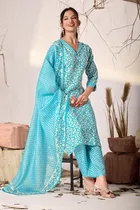 Cotton Printed Kurta with Pant & Dupatta for Women 
