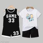 Cotton Blend Printed Clothing Set for Boys, Black & White, Pack Of 2 
