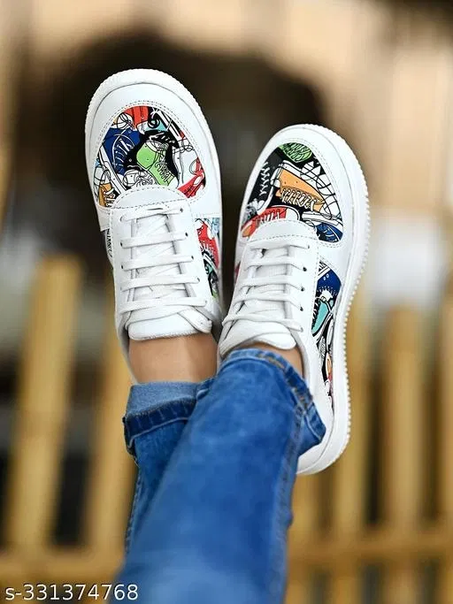 Shoetopia Printed Synthetic Sneakers (White, 4)