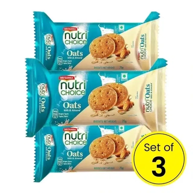Britannia Nutri Choice Oats Milk Almond, 3X66.6 g (Pack Of 3)