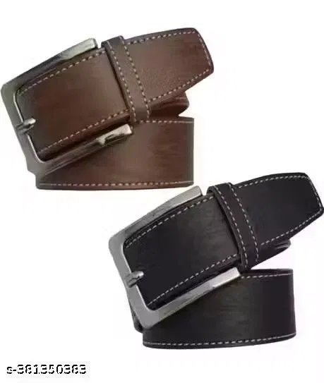 Rexin Belts for Men (Black & Brown, Pack of 2)