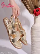 Shoetopia Girls Flat Sandals Gold Size 8.0