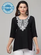 Ambi Design Cotton Embroidery Short Kurti For Women Size (Black) (L)