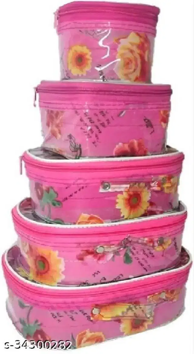 Jewellery Organizer Storage Bags (Pink, Set of 5)