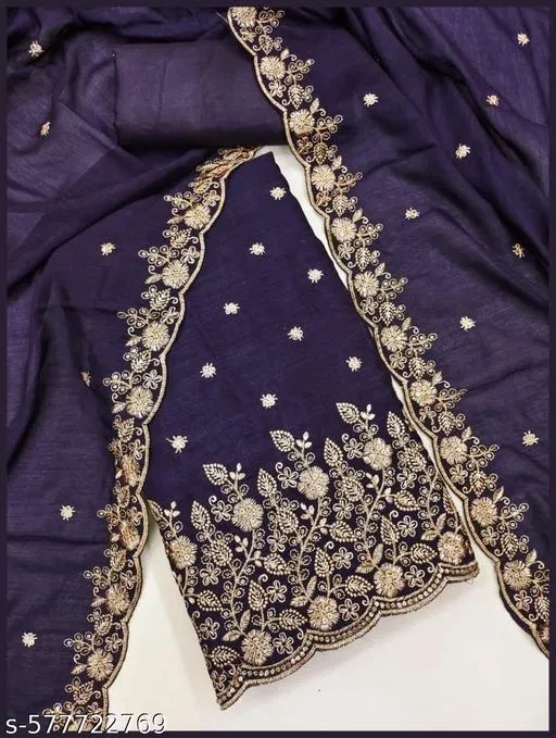 Embroidered Patiala Suits for Women (Purple, 7.05 meter (4XL)