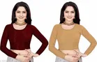 Lycra Ready Made Blouse for Women, Yellow & Maroon, Pack of 2 