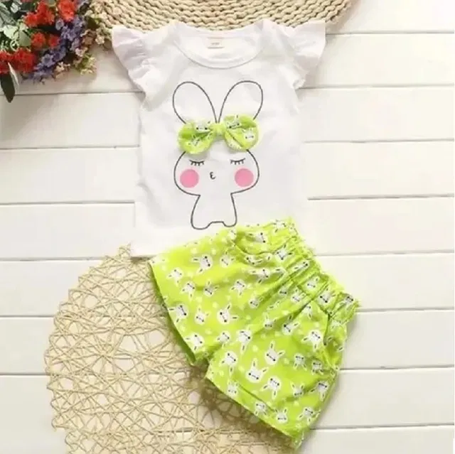 Cotton Blend Printed Clothing Set for Boys, White & Green (18-24 Months)